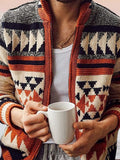 Langarm-Strickpullover mit Reverskragen und Jacquard-Muster