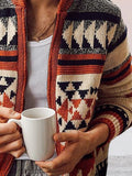 Langarm-Strickpullover mit Reverskragen und Jacquard-Muster