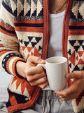 Langarm-Strickpullover mit Reverskragen und Jacquard-Muster