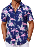 Kurzarm Flamingo Print Hawaii Hemd