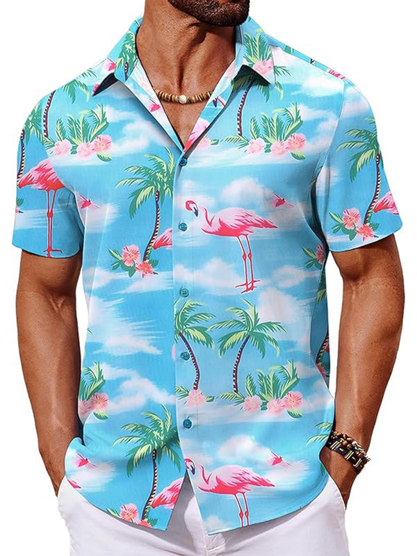 Kurzarm Flamingo Print Hawaii Hemd