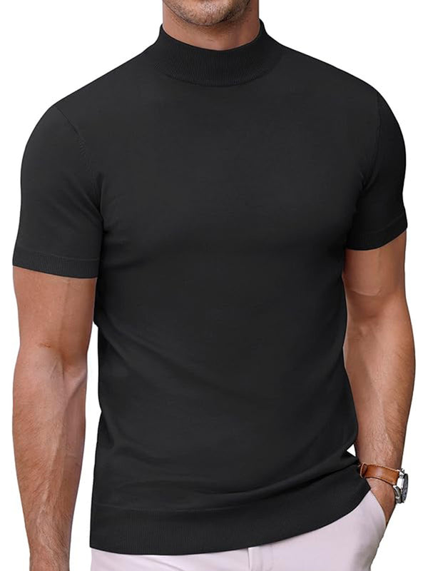 Slim Fit Stehkragen Strick T Shirt
