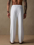 Lässige Loose Fit Baumwoll-Leinen Straight-Hose