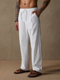 Lässige Loose Fit Baumwoll-Leinen Straight-Hose