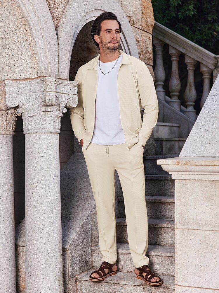 Athleisure weiches Waffelstrick Jacken Set