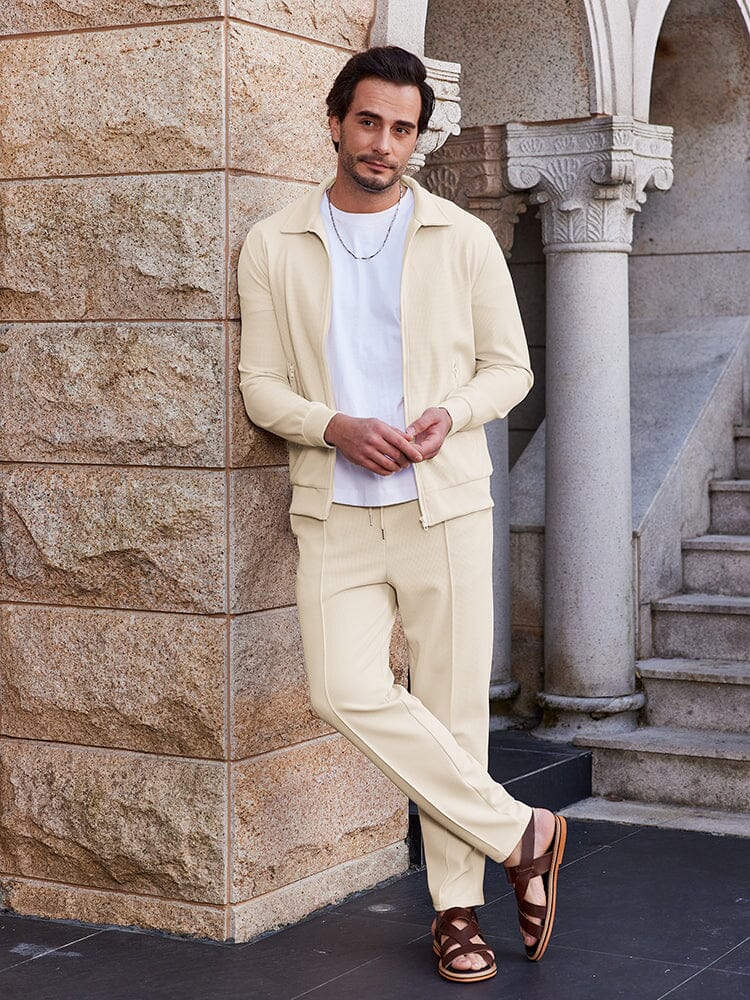 Athleisure weiches Waffelstrick Jacken Set