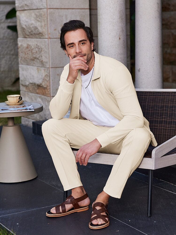 Athleisure weiches Waffelstrick Jacken Set