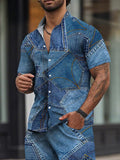 Modisches Denim Optik Print Zweiteiler Set