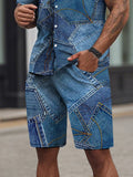 Modisches Denim Optik Print Zweiteiler Set