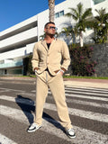 Casual Blazer-Hosen-Set mit Kontrastkragen