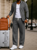 Casual Blazer-Hosen-Set mit Kontrastkragen