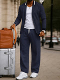 Casual Blazer-Hosen-Set mit Kontrastkragen