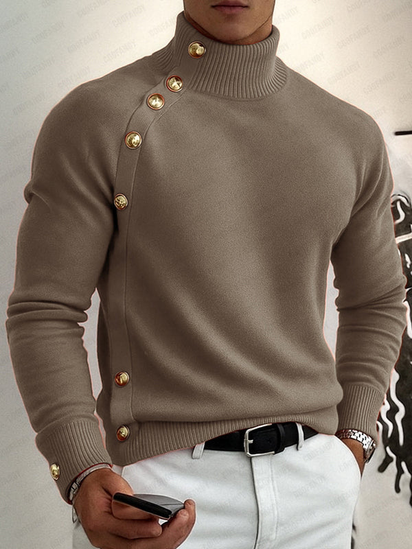 Gerippter Rollkragenpullover mit asymmetrischem Knopf-Detail