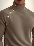 Gerippter Rollkragenpullover mit asymmetrischem Knopf-Detail