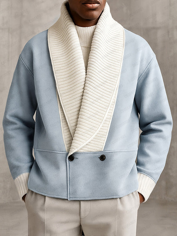Zweifarbige Herren Strickjacke mit Wildleder Patchwork
