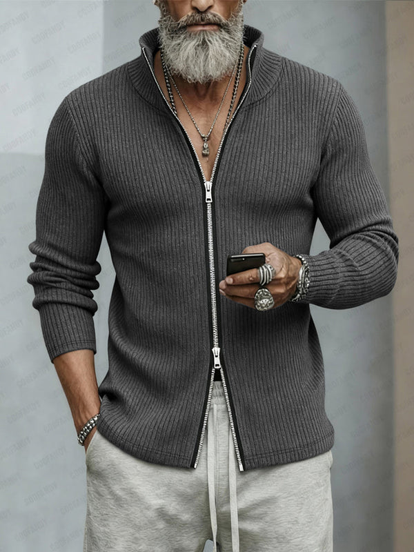 Lässige Herren Strickjacke mit Stehkragen und 2 Wege Reißverschluss