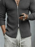 Lässige Herren Strickjacke mit Stehkragen und 2 Wege Reißverschluss