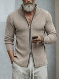 Lässige Herren Strickjacke mit Stehkragen und 2 Wege Reißverschluss