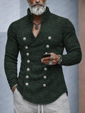 Zweireihige Strickjacke mit Stehkragen & V-Ausschnitt