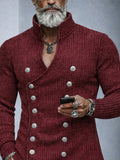 Zweireihige Strickjacke mit Stehkragen & V-Ausschnitt