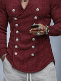 Zweireihige Strickjacke mit Stehkragen & V-Ausschnitt