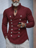 Zweireihige Strickjacke mit Stehkragen & V-Ausschnitt