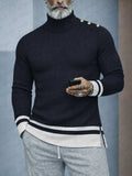 Designer-Rollkragen-Top mit Kontrast-Details & Zierknöpfen