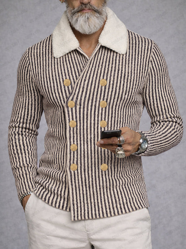 Lässige zweireihige Herren Strickjacke mit Streifen