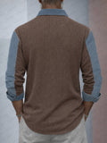 Lässiges Kontrast-Strickhemd mit Denim-Patchwork