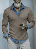 Stilvolles Denim-Patchwork-Strickhemd in 2-in-1-Optik