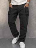 Trendy Tapered Cargo-Hose aus 100% Baumwolle - Schwarz