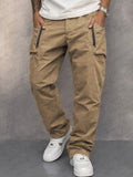 Trendy Tapered Cargo-Hose aus 100% Baumwolle - Khaki