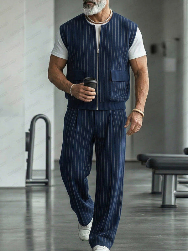 Urbanes Freizeit-Set mit Nadelstreifen: Zip-Weste und Hose