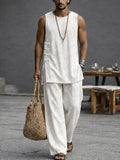 Schlichtes lässiges Tanktop- und Hosen-Set aus 100% Baumwolle