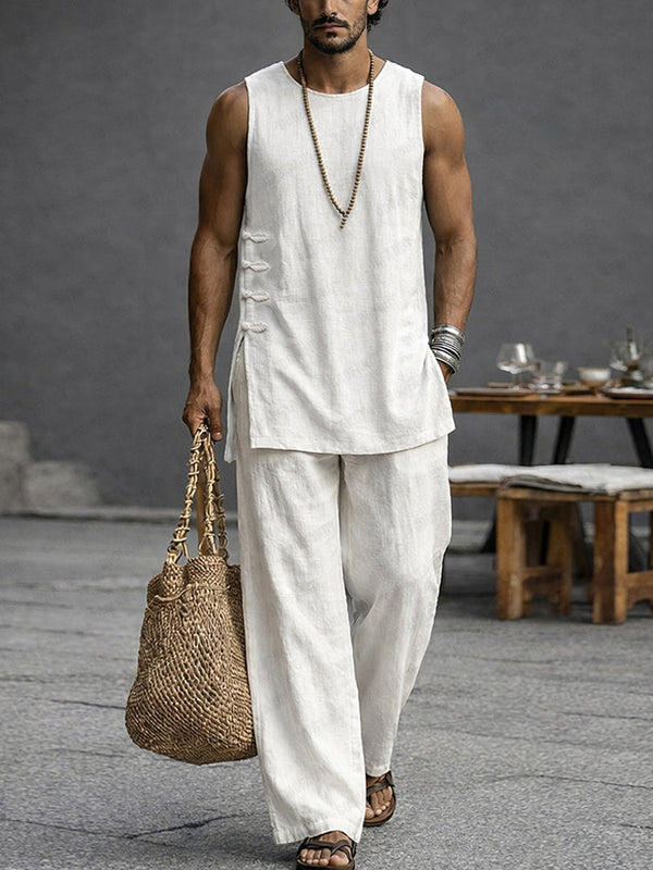 Schlichtes lässiges Tanktop- und Hosen-Set aus 100% Baumwolle
