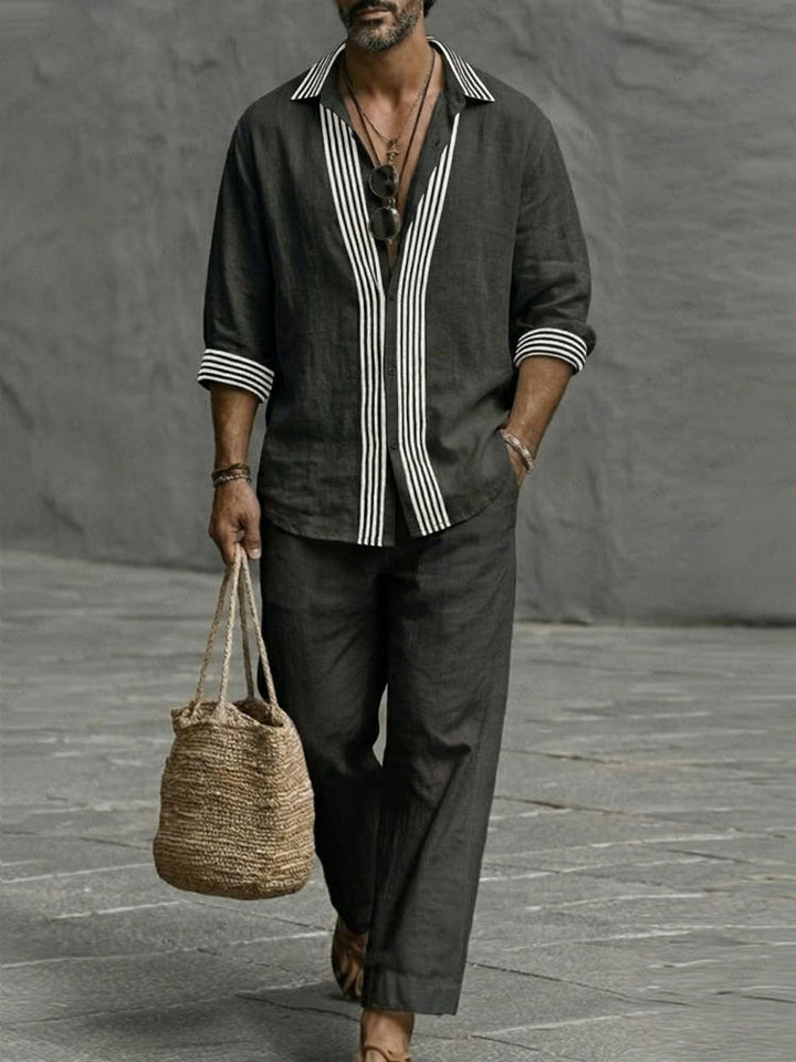 Gestreiftes Baumwoll-Set im Natur-Look