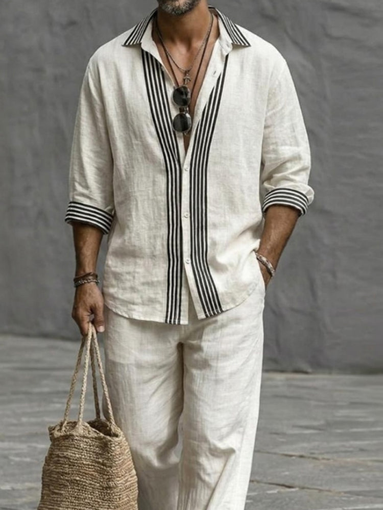 Gestreiftes Baumwoll-Set im Natur-Look