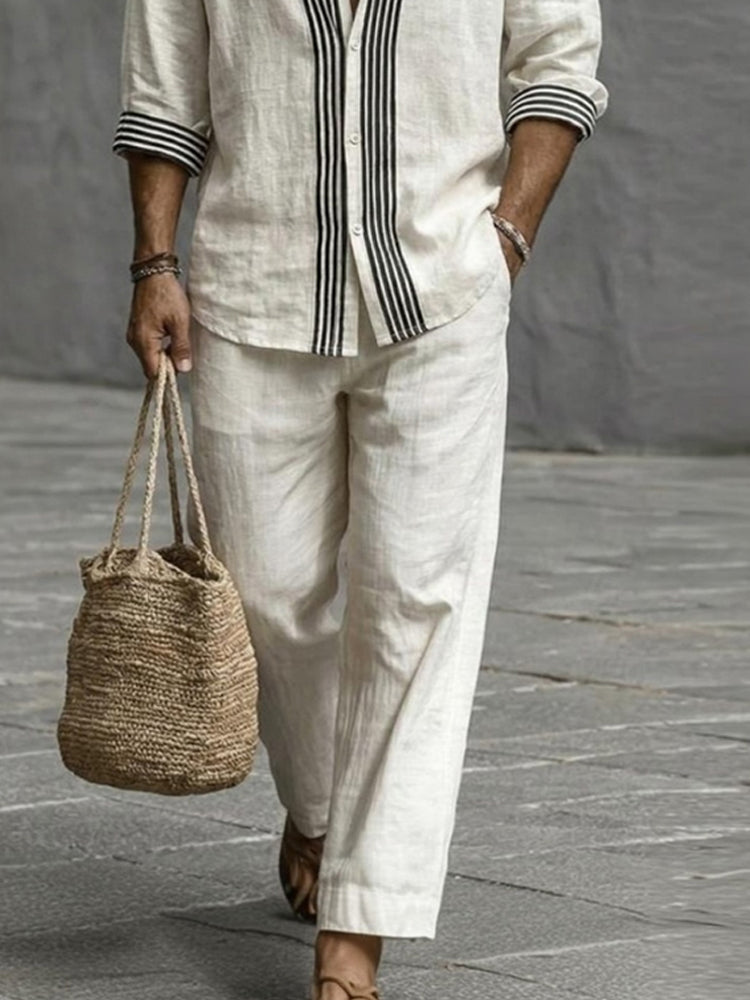 Gestreiftes Baumwoll-Set im Natur-Look