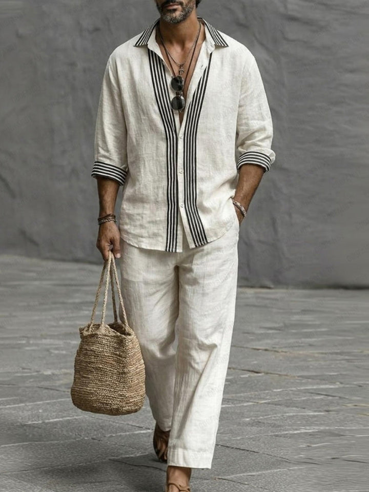 Gestreiftes Baumwoll-Set im Natur-Look