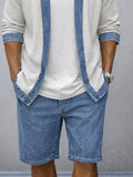 Modernes 2-teiliges Denim-Patchwork-Set in Kontrastfarben