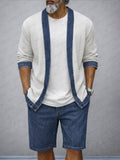 Modernes 2-teiliges Denim-Patchwork-Set in Kontrastfarben