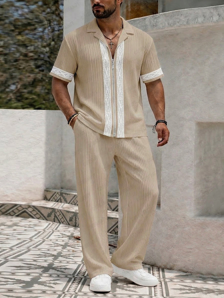 Casual Resort-Set mit Spitzen-Patchwork