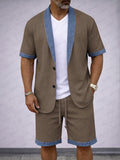 Lässiges strukturiertes Kurzarm-Blazer- und Shorts-Set