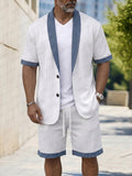 Lässiges strukturiertes Kurzarm-Blazer- und Shorts-Set