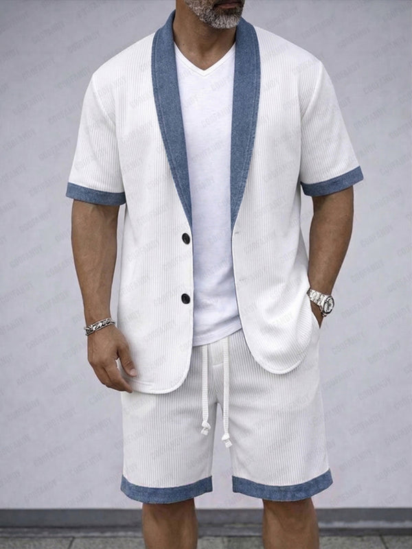 Lässiges strukturiertes Kurzarm-Blazer- und Shorts-Set