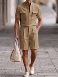 Urbanes Casual-Set mit mehreren Taschen Khaki