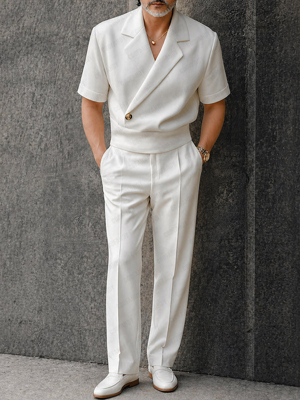 Elegantes Sommer-Set aus Oberteil mit halber Knopfleiste und gerader Hose