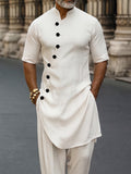 Premium-Baumwoll-Set aus Longline-Oberteil mit diagonaler Knopfleiste und Hose