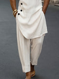 Premium-Baumwoll-Set aus Longline-Oberteil mit diagonaler Knopfleiste und Hose
