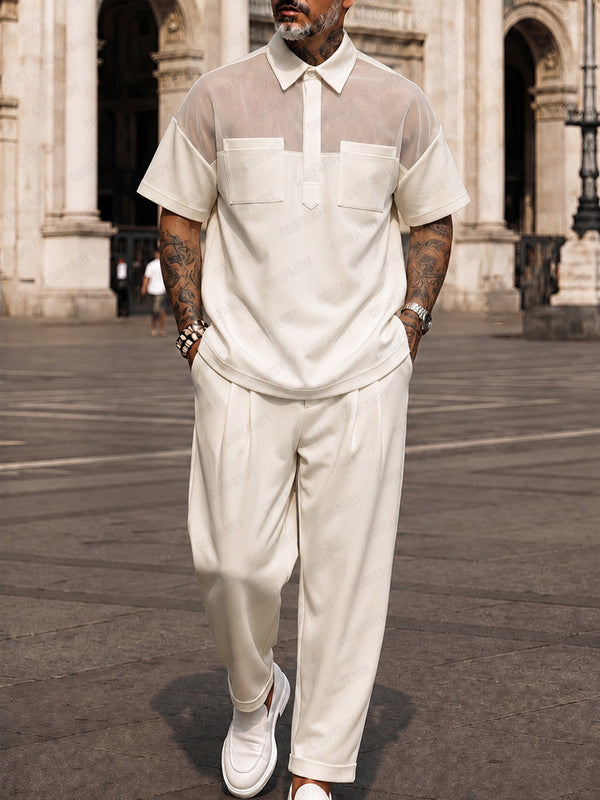 Urbanes Freizeit-Set aus Polohemd und Hose in Kontrastfarben